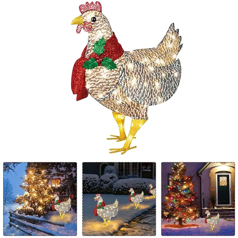 

Garden Light Chicken Decoration With Scarf Mini Light Chicken Christmas Decorations Ground Lawn Outdoor Decoration