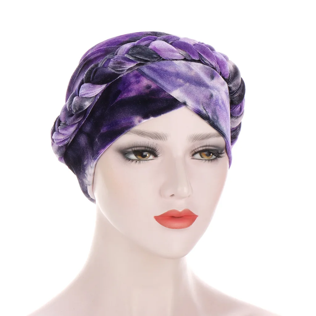 

New flannelette braided hat with short braid for hair hiding headtie