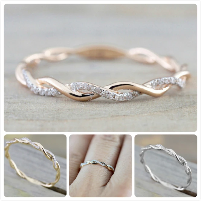 Изящные кольца из циркона для женщин с перекрещивающимися линиями розовое