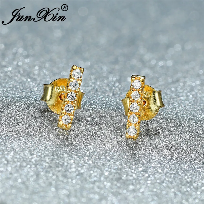 Женские серьги гвоздики с кристаллами и белым золотом маленькие двойные