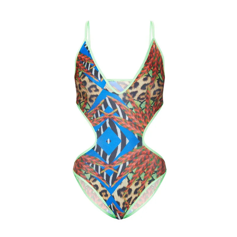 

Leopard Print Bikini 2021 Dot Swimsuit One-Piece Hollow Out Biquini Backless Bordered Push Up Striped Women's Swimwear Hot Sell