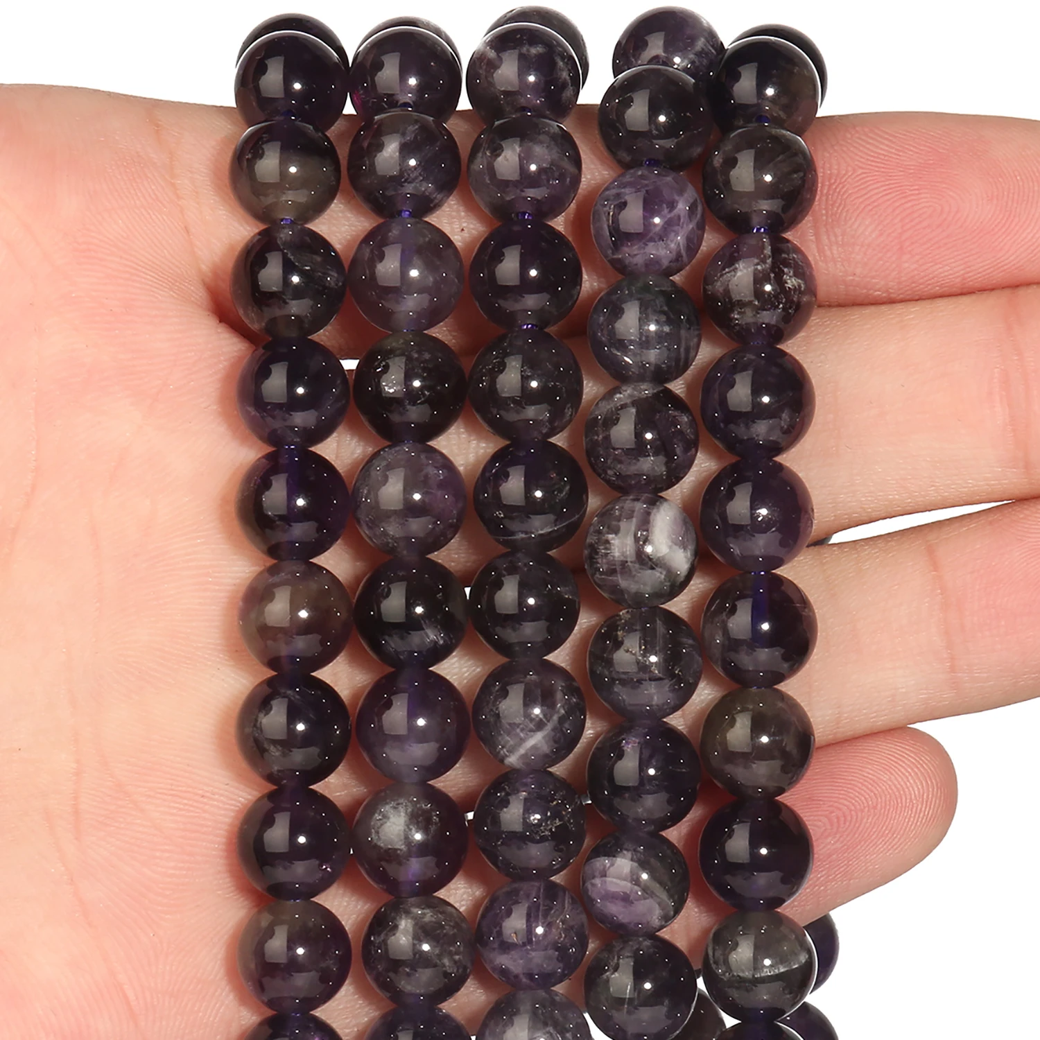 

Natural Stone Purple Amethyst Smooth Beads Round Loose Spacer 4 6 8 10 12mm Beads for Bracelet DIY Jewelry Making Necklace 15"