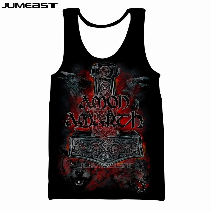 Бренд Jumeast мужской/женский жилет с 3D принтом Amon Amarth, короткий рукав, модный спортивный пуловер, летние Майки, футболки