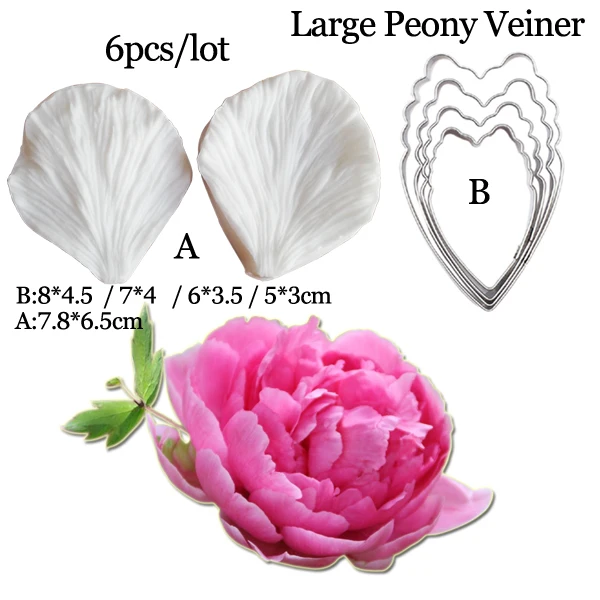 6pcs whole set Большой пион пресс Veiners резак коллекция Плесень торт украшение помадка торт 3D пищевой силиконовые формы сахарное ремесло плесень CS376 - Цвет: 6pcs whole set