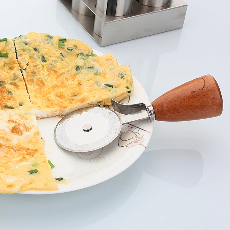 Смайлик из нержавеющей стали резак для пиццы круглой формы деревянная ручка