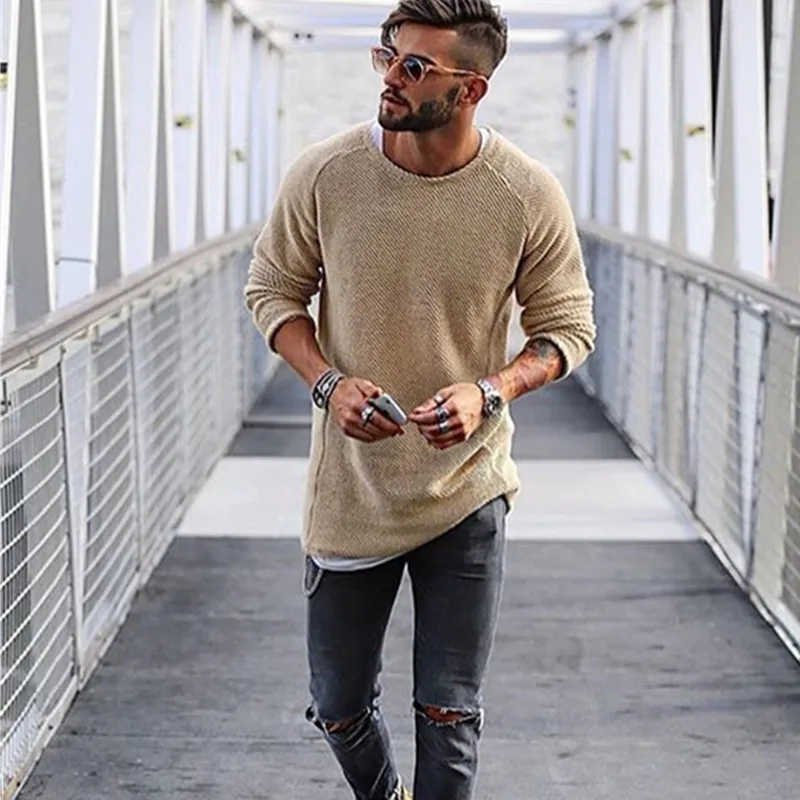

Mens Clothes Autumn Casual Pure Color O-Neck Sweater Men's Pullover Sweater Casual Pullover Men's Knitting