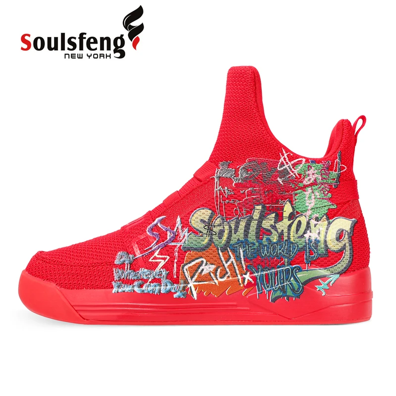 Soulsfeng  Mesh Knit High World Red Hightop Men's Sneakers Tech Gaffiti Women's Outdoor Boots Couples Fashion Skate Shoes