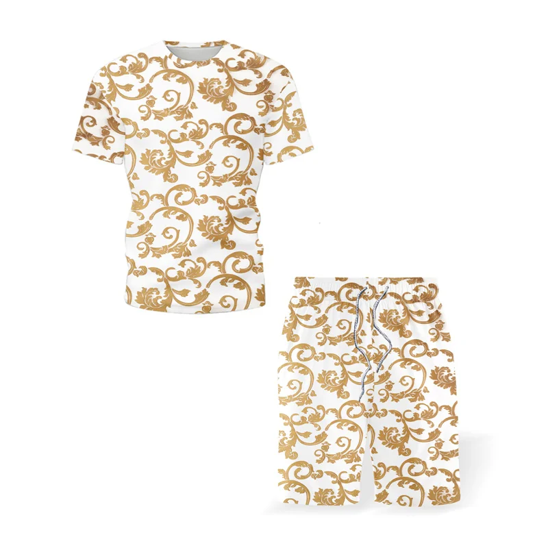 

Мужской летний комплект из двух предметов, футболка и шорты с этническим принтом в стиле ретро, 2021