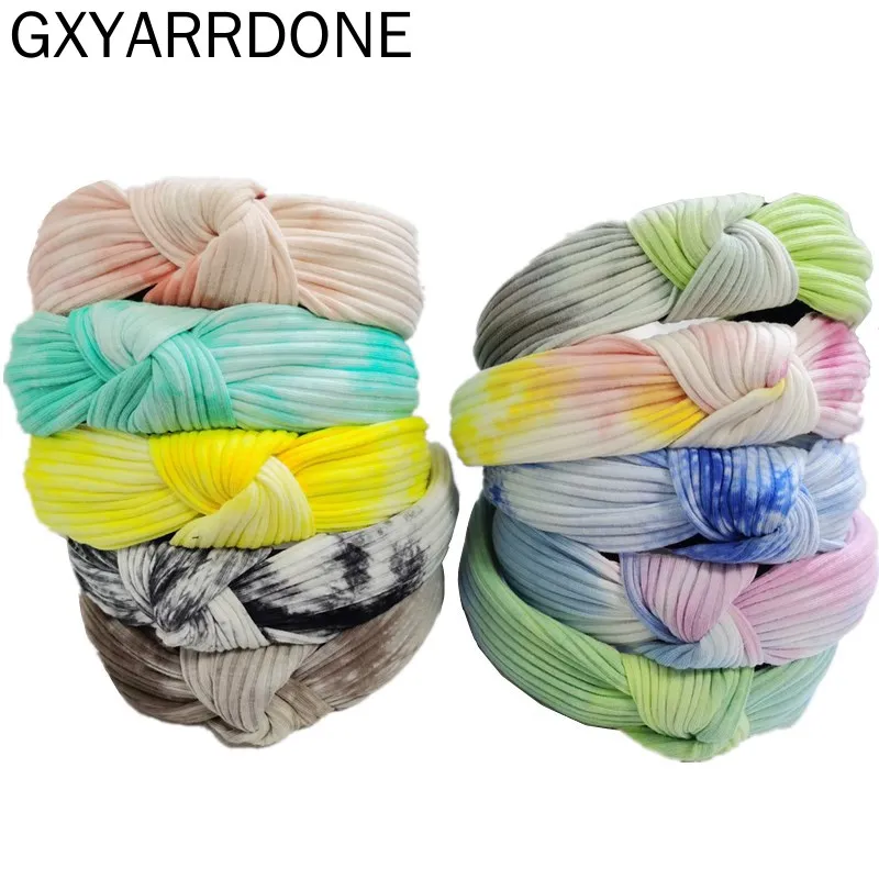 

Women Retro Tie Dye Knot Hairband Striped Knitting Bow Headband Handmade Wide Cotton Hair Hoop Bohemian Turban Hair Accessories