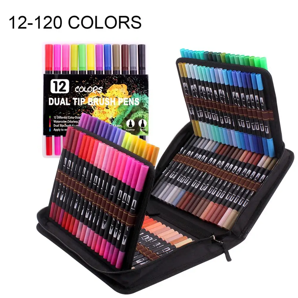 

Felt Tip Pens 12-120 Colors Dual Brush Markers Pen Fine and Brush Pens for Bullet and Journals Adult Coloring Books