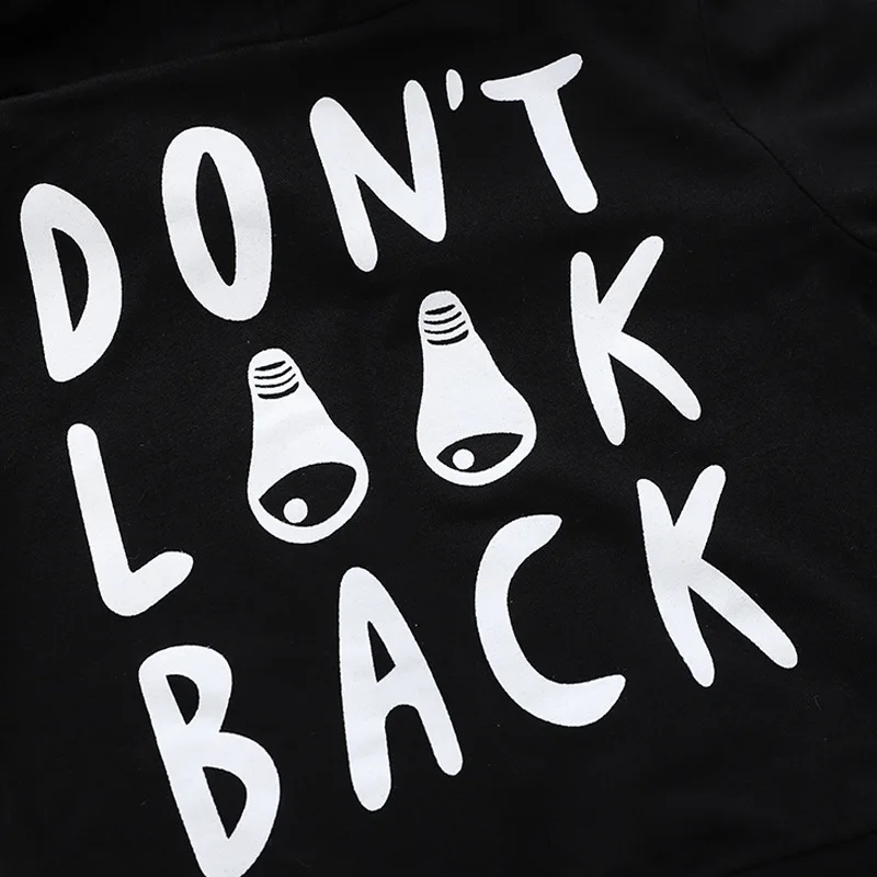 Топы с длинными рукавами для мальчиков черный топ капюшоном и надписью Don't Look Back