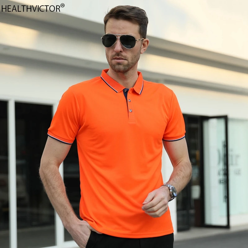 Быстросохнущая дышащая Летняя мужская футболка с отложным воротником уличная