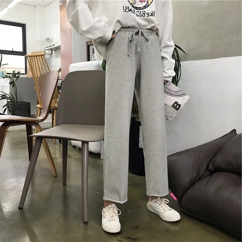 

Grey wide leg pants female students spring and summer thin loose high waist hanging straight pants casual versatile wide leg