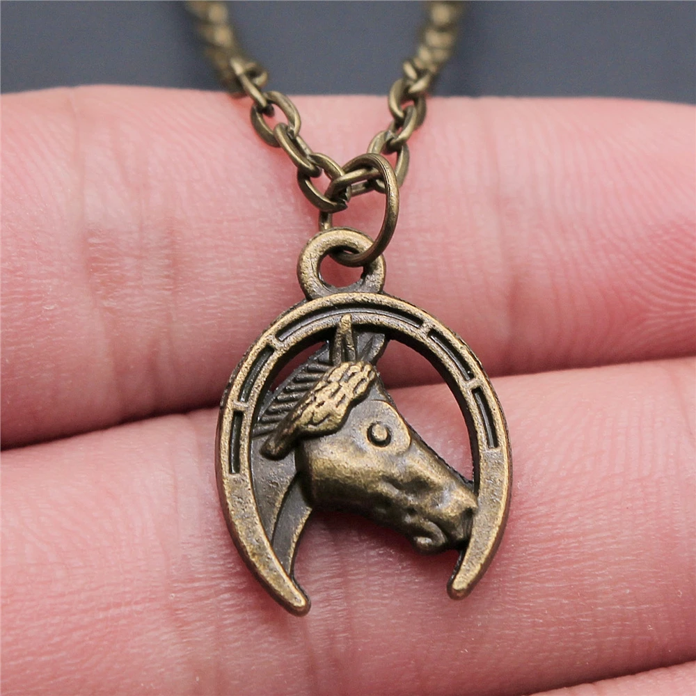 Простой 2 Цвета 21x15 мм лошадь и Подкова Очаровательная подвеска ожерелье для