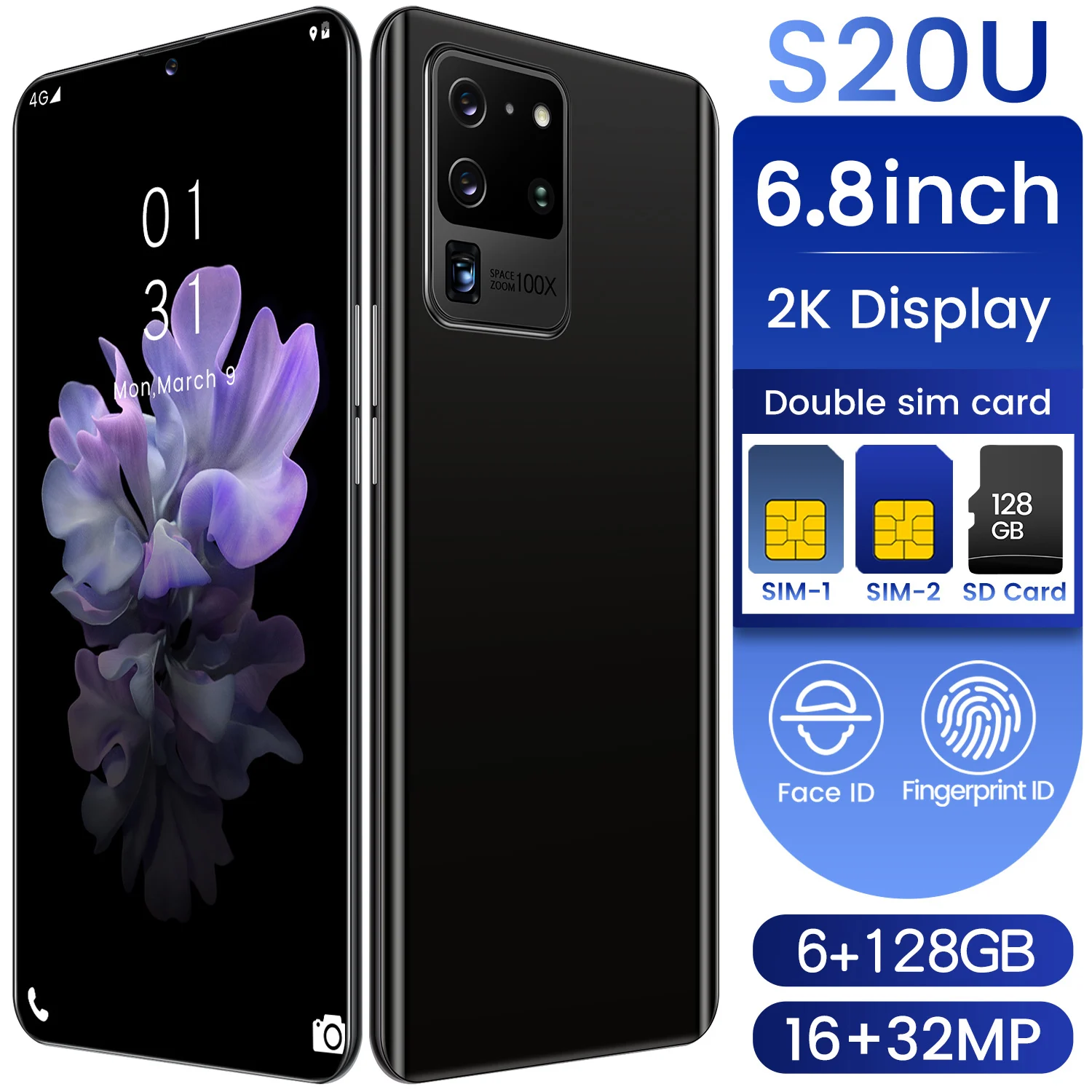 

Global Version S20U 12core 512G Rom Ultra MTK6580 Cellphone 6.8inch HD+Water Drop Screen Mobile Phone of 5G Internet Access