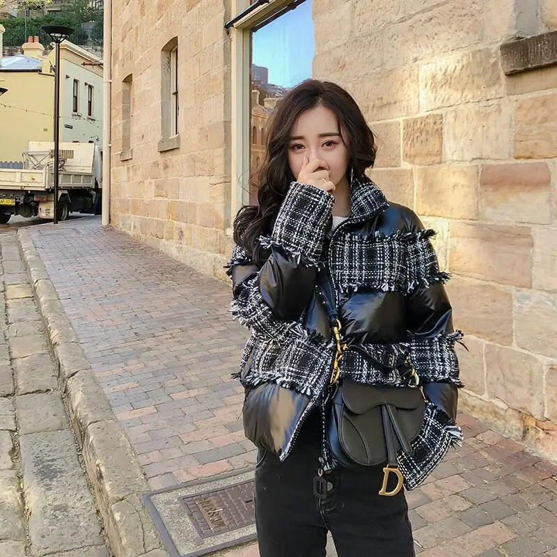 Новинка Женское зимнее теплое пальто короткий пуховик из 2019 шерсти с бахромой