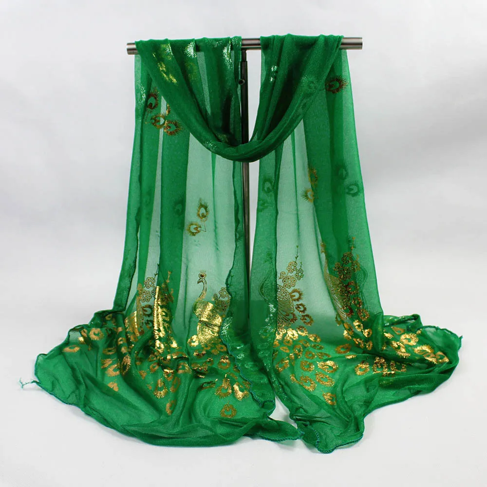 Новый дизайн Женский шифоновый стильный кружевной шарф с вышитыми павлиньими