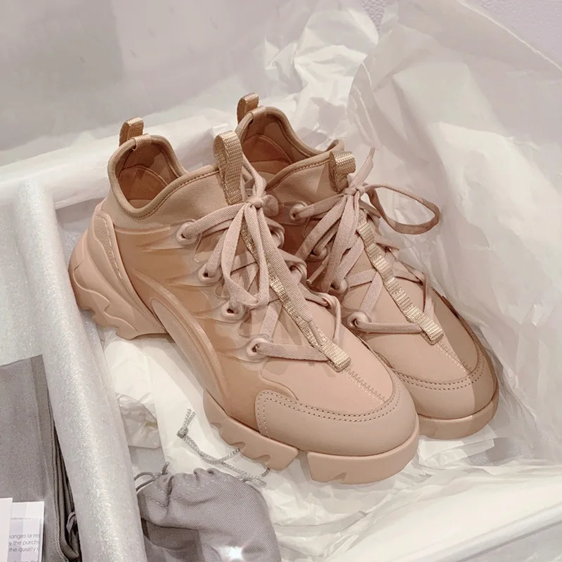 

Кроссовки женские из натуральной кожи, классические, на массивной платформе, на шнуровке, повседневная спортивная обувь