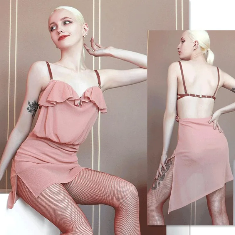 

Розовое латинское платье Сальса платье ча платье для самбы латинская одежда 761 новое платье для латинских танцев