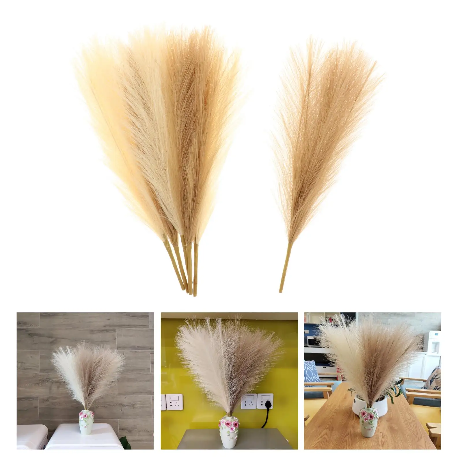 

6pcs Faux Pampas Grass Decor Plume Grass Artificial Phragmites australis Vase Decorations Fake Reeds Plants Everlasting Flowers