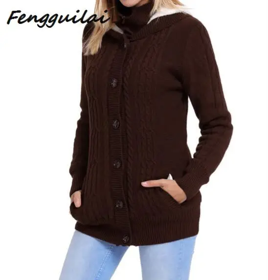 

FENGGUILAI Autumn Winter Fashion Women Long Sleeve Loose Knitting Cardigan Women Knitted Female Cardigan Plus Cashmere