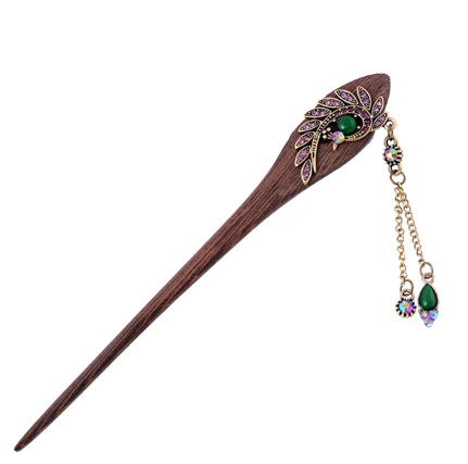 Деревянные палочки для волос в стиле ретро с кристаллами и стразами женский