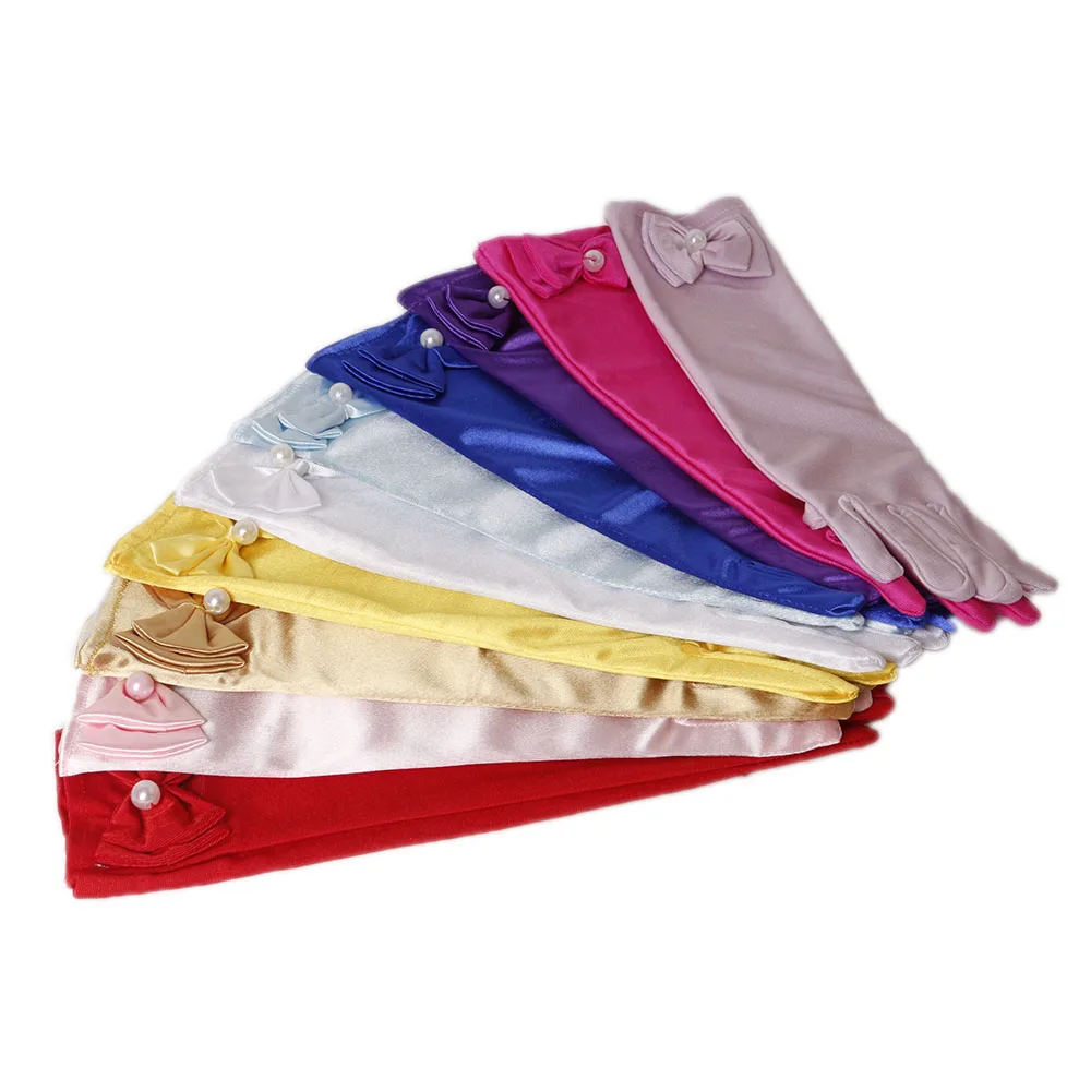 11 цветов Вечерние перчатки для девочек длинные принцессы атласные с жемчужным