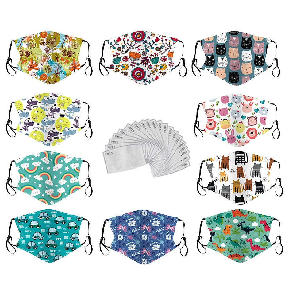 

Washable Reusable Face Masks Filter 10PC Kid Children Outdoor Cotton Mouth Masks Halloween Mask 3-layer Face Masks Mascarilla
