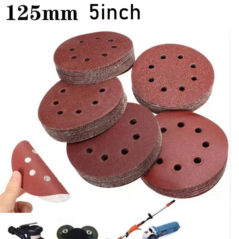 

125mm Sanding Discs Sandpaper 5 Inch 8 Holes Aluminium Oxide Kit Set Tool