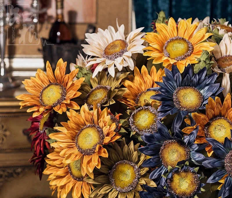 

Silk Flower 13 Oil Painting Simulation Sunflower Bouquet European-Style Fake Flower Decoration Flowers Living Room Display Flowe