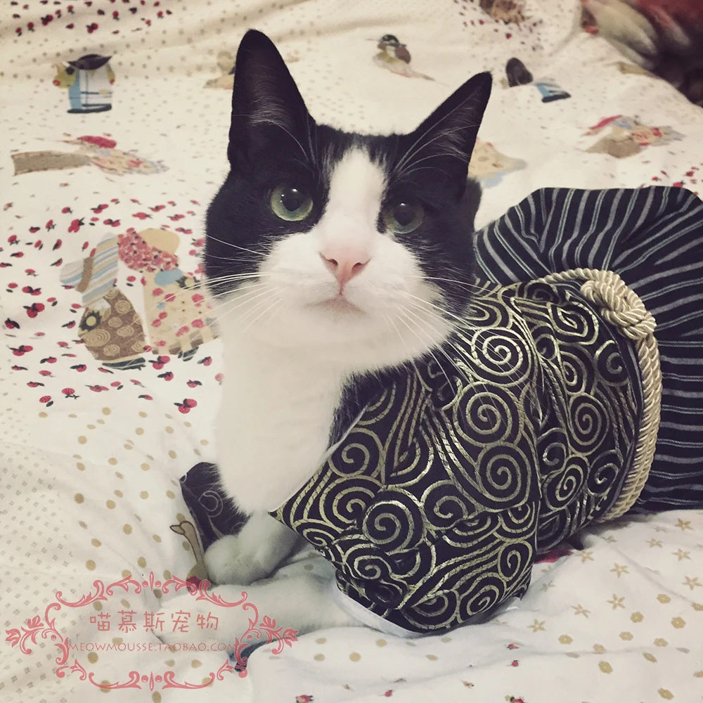 Кимоно, самурайский меч, одежда для домашних животных, котов Япония Стиль Костюмы для кошек любимчика комбинезоны с изображением собаки для мальчиков Одежда для маленьких собак для собак и котов
