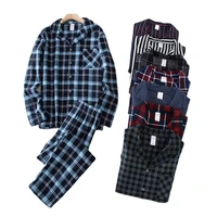 mens home suits long sleeved trousers suits for autumn and winter pijamas for men flannel plaid design pajamas for men