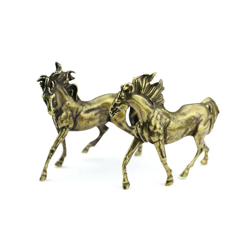 

Antique a Pair Vintage Copper Horse Steed Desktop Ornaments Tea Pet Figurines