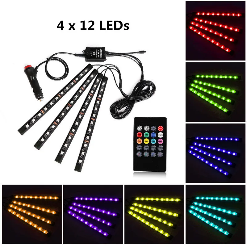 Автомобильный интерьерный атмосферный светильник SMD5050 водонепроницаемый RGB