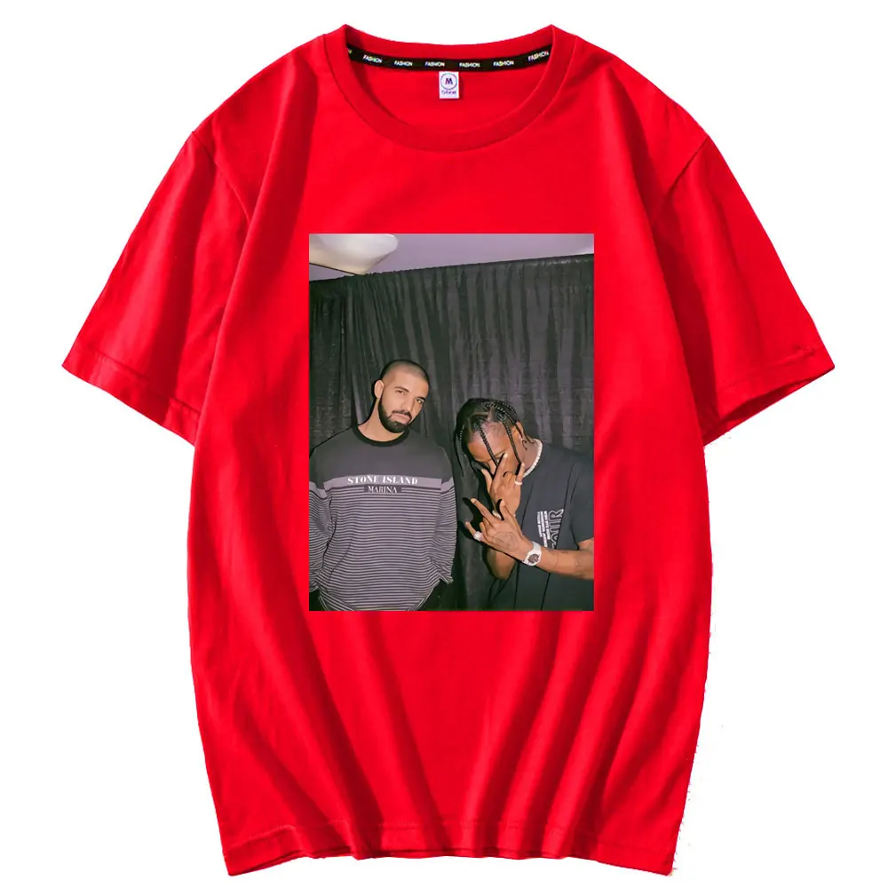 

Drake and Travis Scott Retro Style T-shirt Short Sleeve Male Punk Rapper Tshirt Spring Summer 100% Pure Cotton EU Size T Shirt