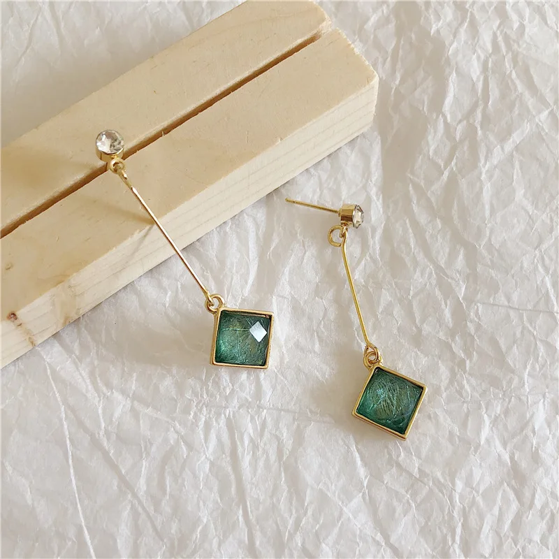 Классические милые маленькие квадратные серьги капельки с рисунком корейские