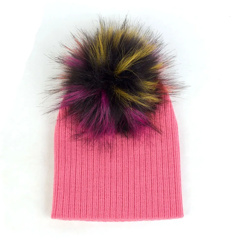 Dark Pink23 Geebro/осенне-зимняя Толстая теплая шапка для младенца вязаный в рубчик, хлопковая однотонная детская шапка с помпоном для мальчиков и девочек, детские шапки, детская шапочка - Цвет: Dark Pink23