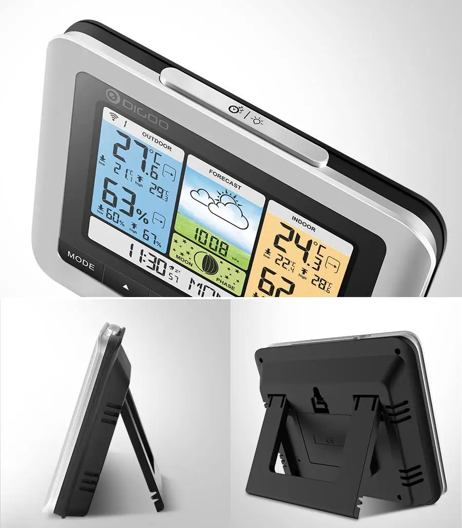 Digoo DG-TH8888, Цифровая метеостанция, белый цвет, беспроводной домашний термометр, измеритель влажности, USB, открытый, датчик погоды, часы