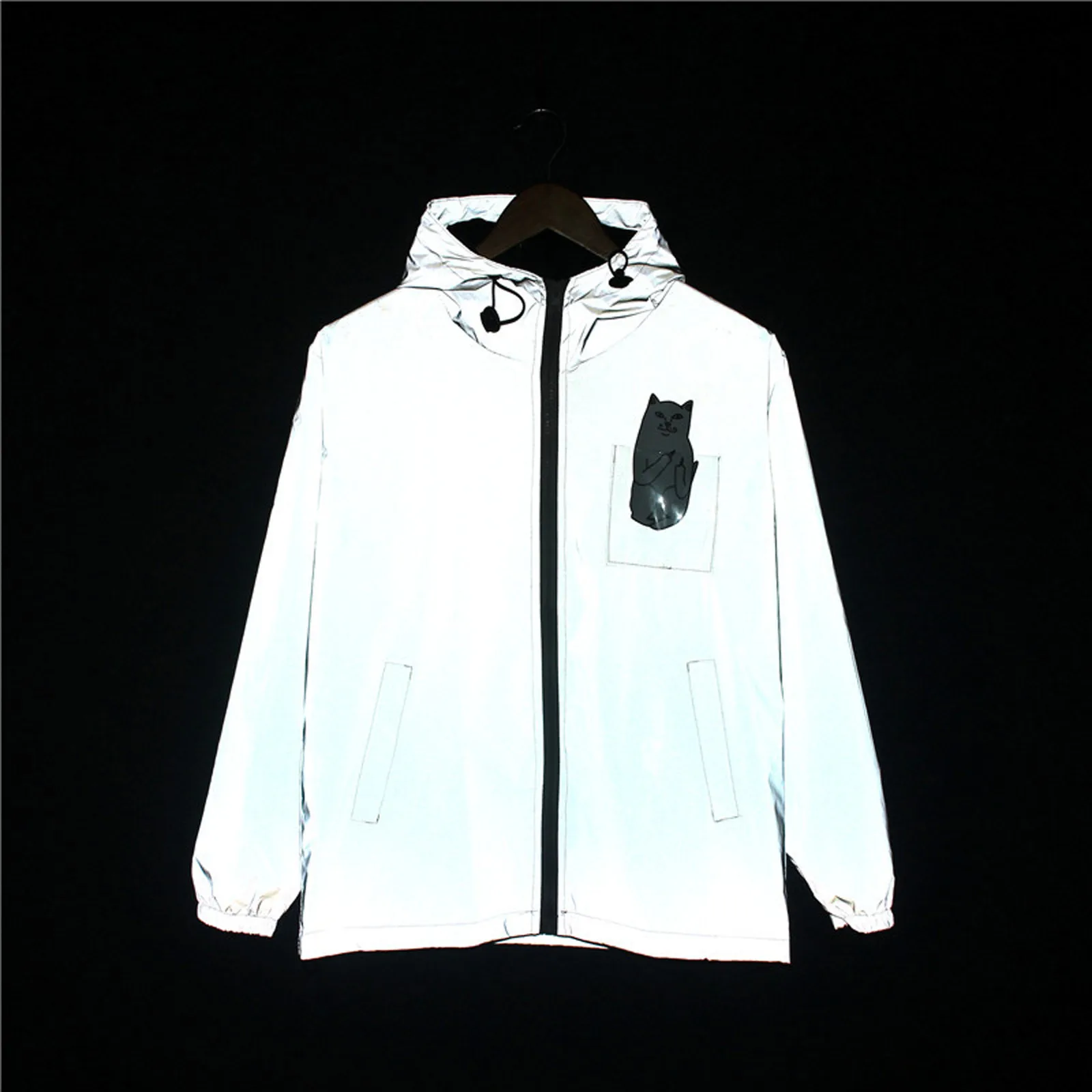 

Womail Autumn Full reflective jacket men women harajuku windbreaker jacket hooded hip-hop streetwear Fashion shiny coat 2021 New