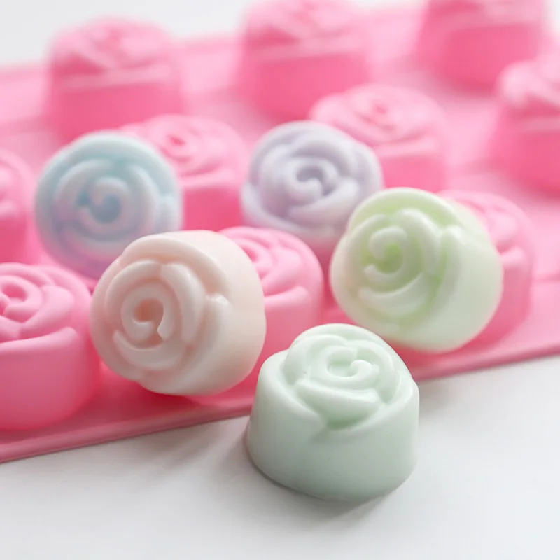 

Soap Making 15 holes Roses Silicone Cake Mould Ice Cream Pudding Jelly Mould Soap Mold Baking Tool wedding deco
