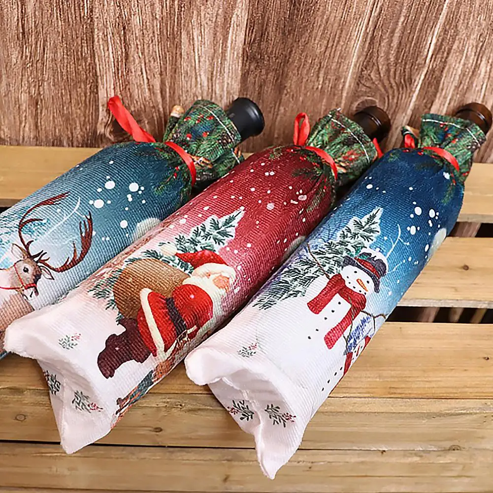 1pcs New Year Christmas Wine Bottle Dust Cover Bag Santa Claus Noel Dinner Table Decor Christmas Decorations for Home