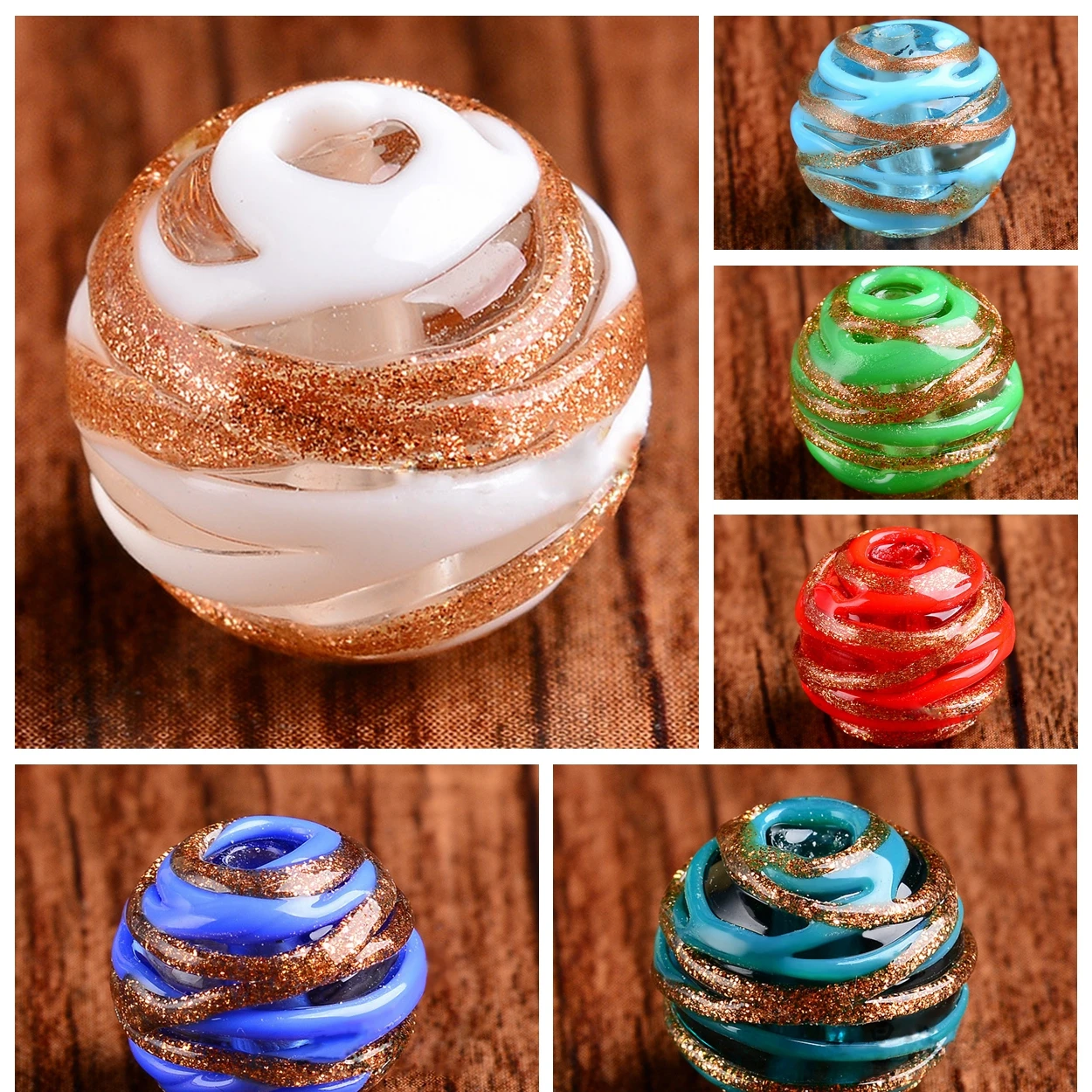 

14mm Round Clew Shape Handmade Lampwork Glass Loose Beads For Jewelry Making DIY Crafts Findings
