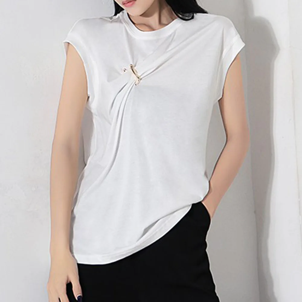 Летняя футболка шикарная Минималистичная Металлическая Булавка без рукавов