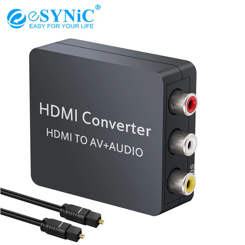 Композитный видеоконвертер eSYNiC 3RCA CVBS HDMI совместим с AV + Audio Toslink Spdif коаксиальный