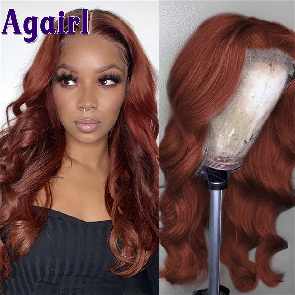 Body Wave 13x4 Lace Front Wig Red Brown Ginger Brown Colored Human Hair Wigs Brazilian Remy Preplucked Lace Frontal Wigs Agairl