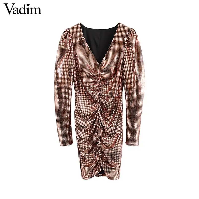 Vadim женские шикарные С Блестками Блестящие Мини платья с пышными рукавами