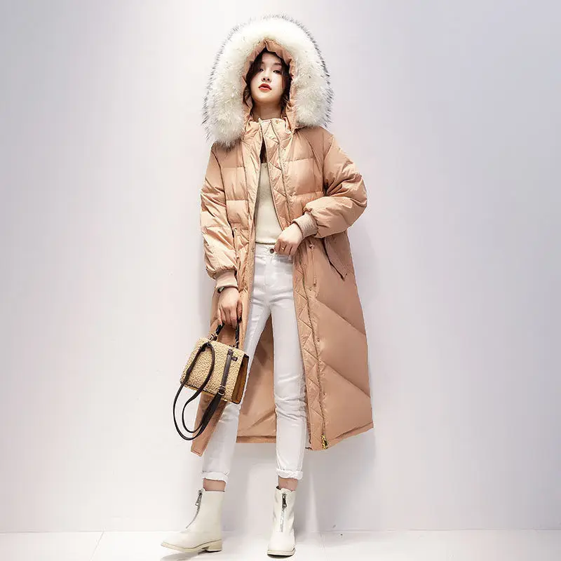 

2021 Winter New Korean Style Long down Jacket Thickened Cinched Hooded Long-Sleeved Cardigan