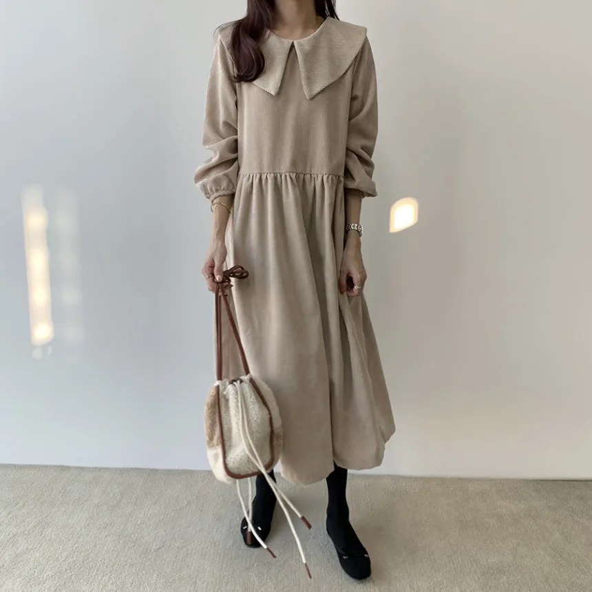 Винтажное вельветовое платье HziriP с кукольным воротником вечерние платья длинным