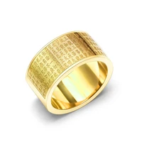yaonuan chinese trend buddhist scripture lettering gold plated ring for women titanium steel metal finger jewelry accessories
