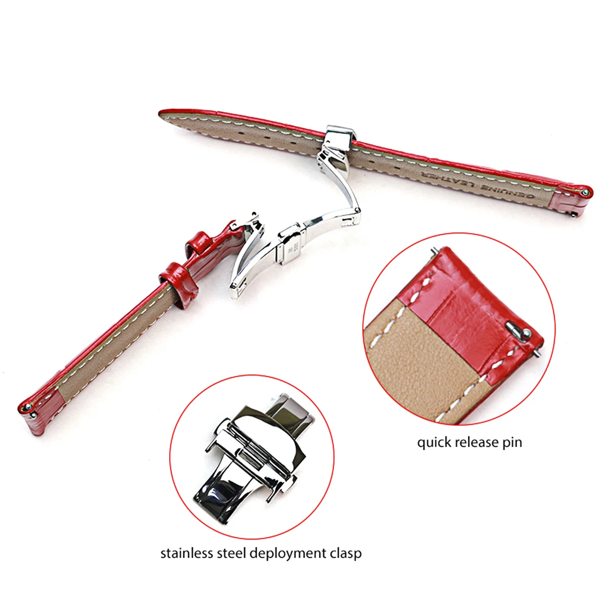 PESNO 12-22mm Bright High Quality Red White Black Pearl Pink Calf Skin Leather Watch Straps Women Geuniue Bands | Наручные часы